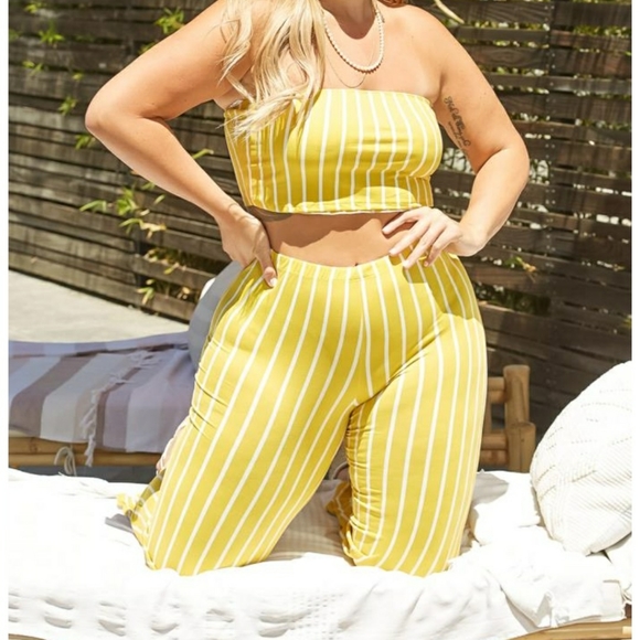 Asoph Plus Size Striped Tube Top and Flare Pants Set - Picture 2 of 11